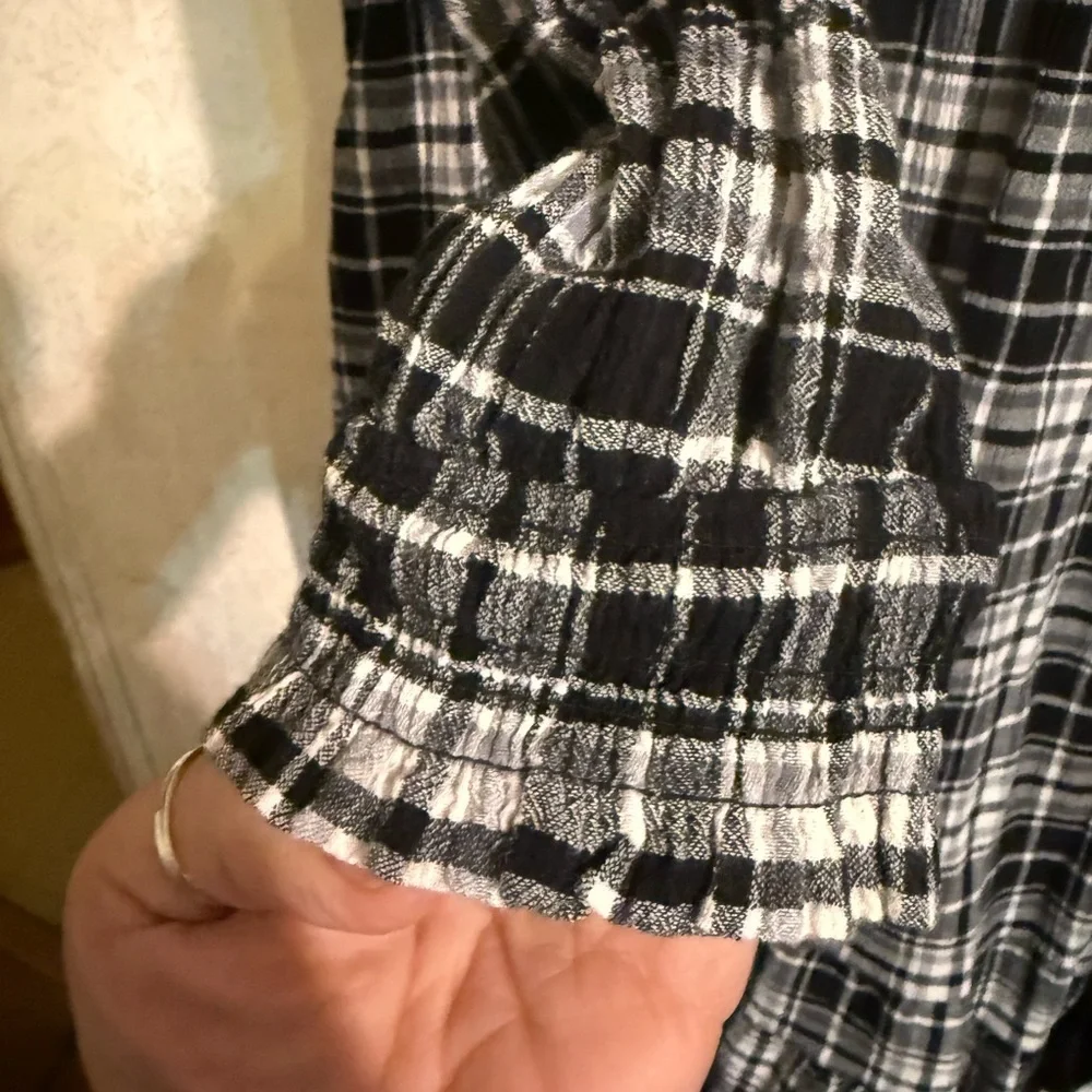 Terra & Sky Green and White, Side Pockets, Tiered Plaid Midi Dress, 1X